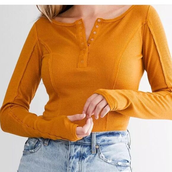 Free People Tops - FREE PEOPLE Sloane Henley Bodysuit Amber Size Medium